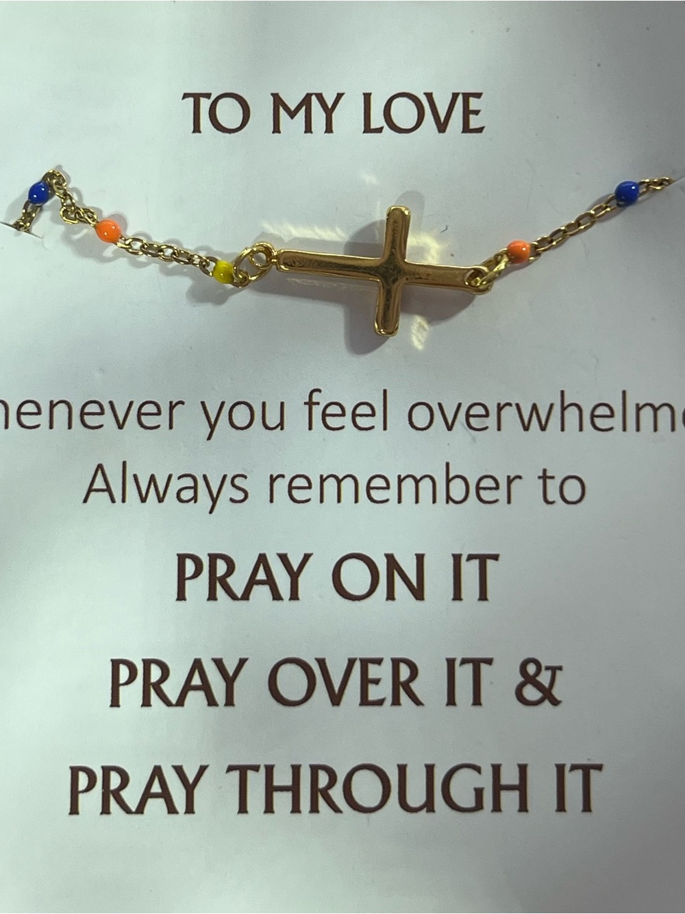 Gold Sideways Cross Bracelet with Multicolor Beads - Women's Jewelry